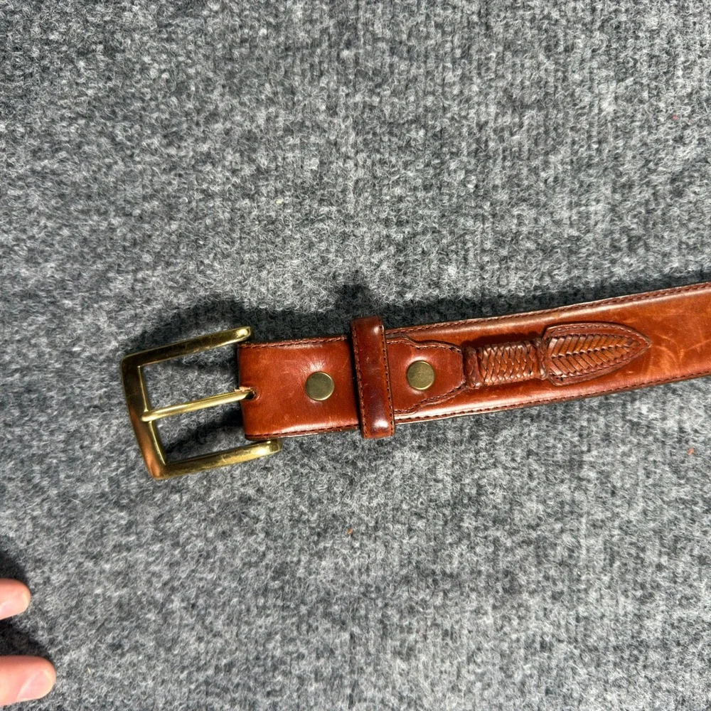 Orvis Shotgun Shell Leather Belt Mens 42 Brown Vintage Sporting Solid Brass